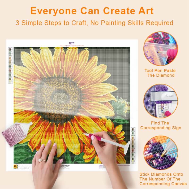 Step-by-step DIY process – Golden Pair of Sunflowers Diamond Painting Kit | DYC