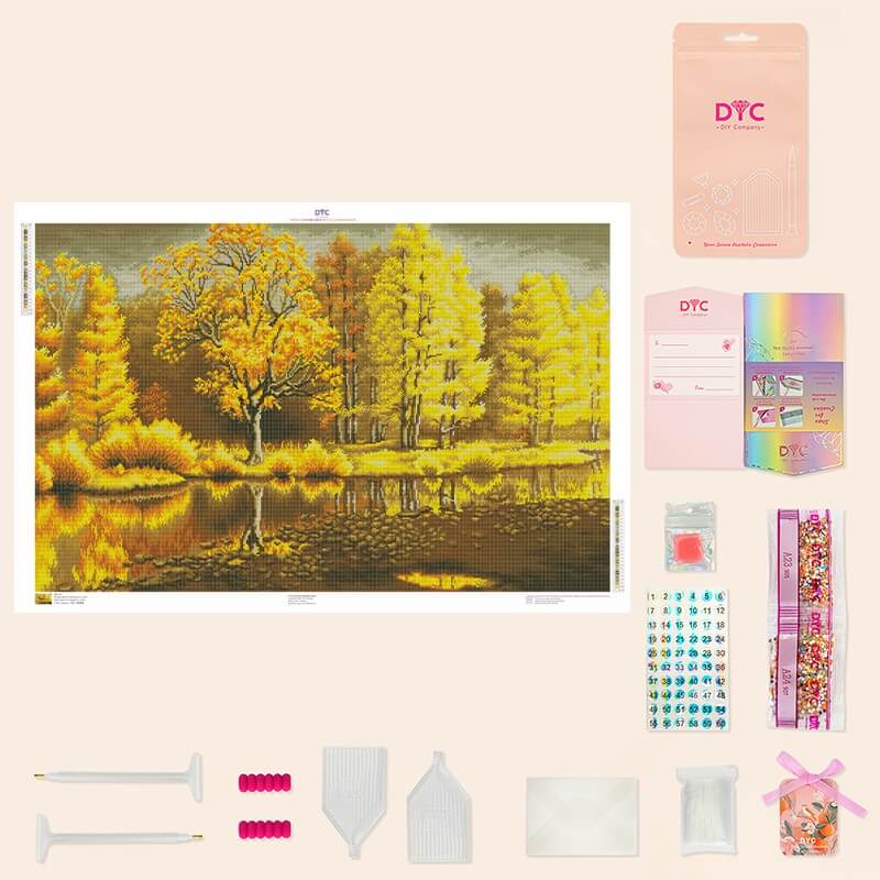 Complete Golden Reflection Autumn Landscape Diamond Painting Kit with drills and tools | DYC