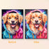 Before and after Golden Retriever dog diamond art kit DYC