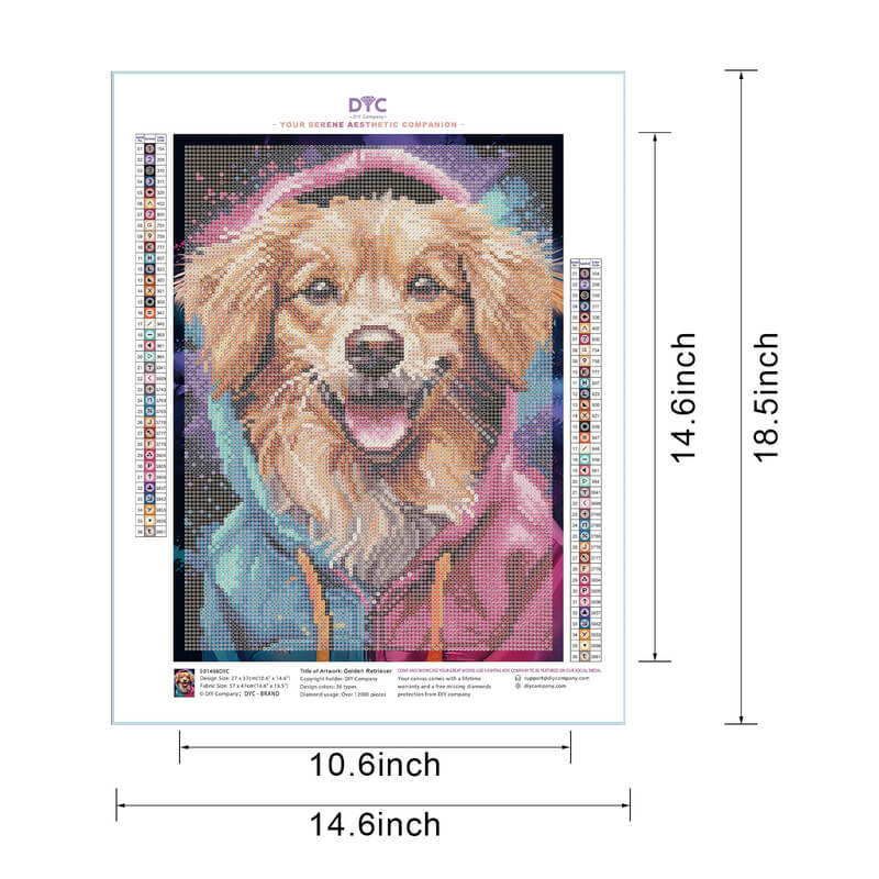 Golden Retriever dog diamond painting size options guide DYC