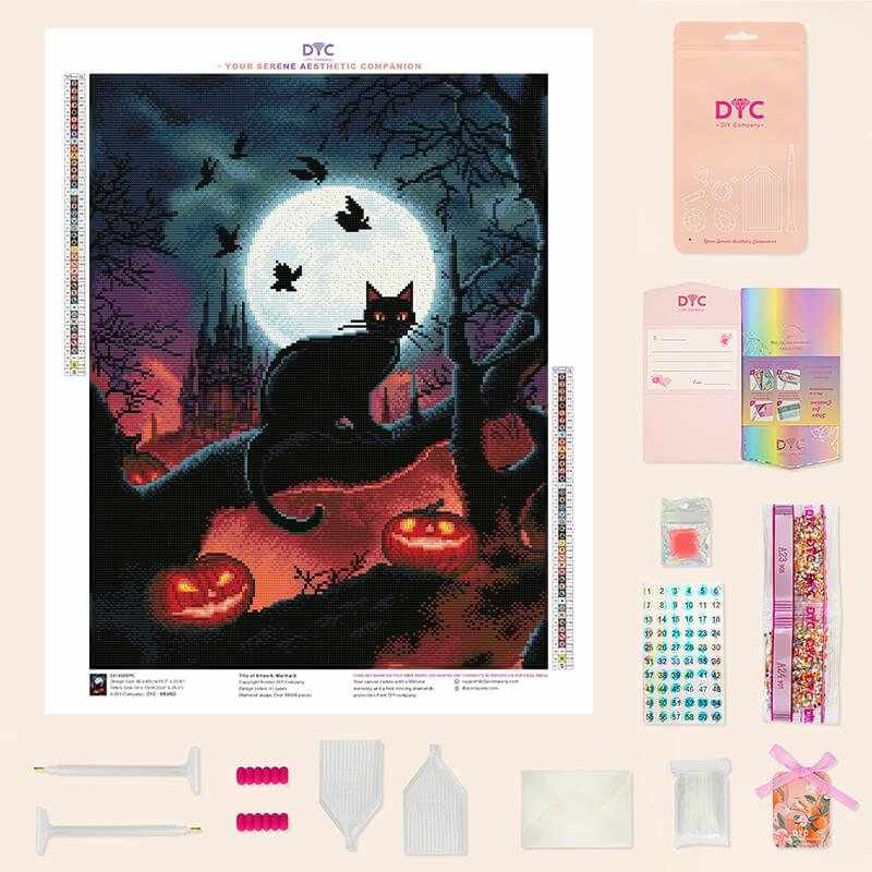 Complete diamond painting kit – Halloween Cat with tools by DYC