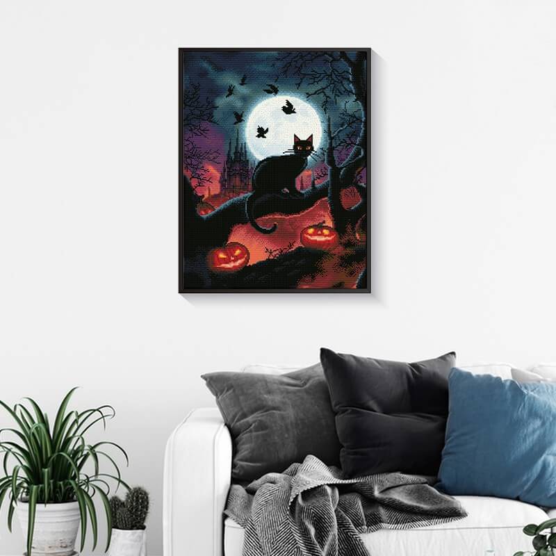 Halloween Cat diamond painting in home décor setting – DYC