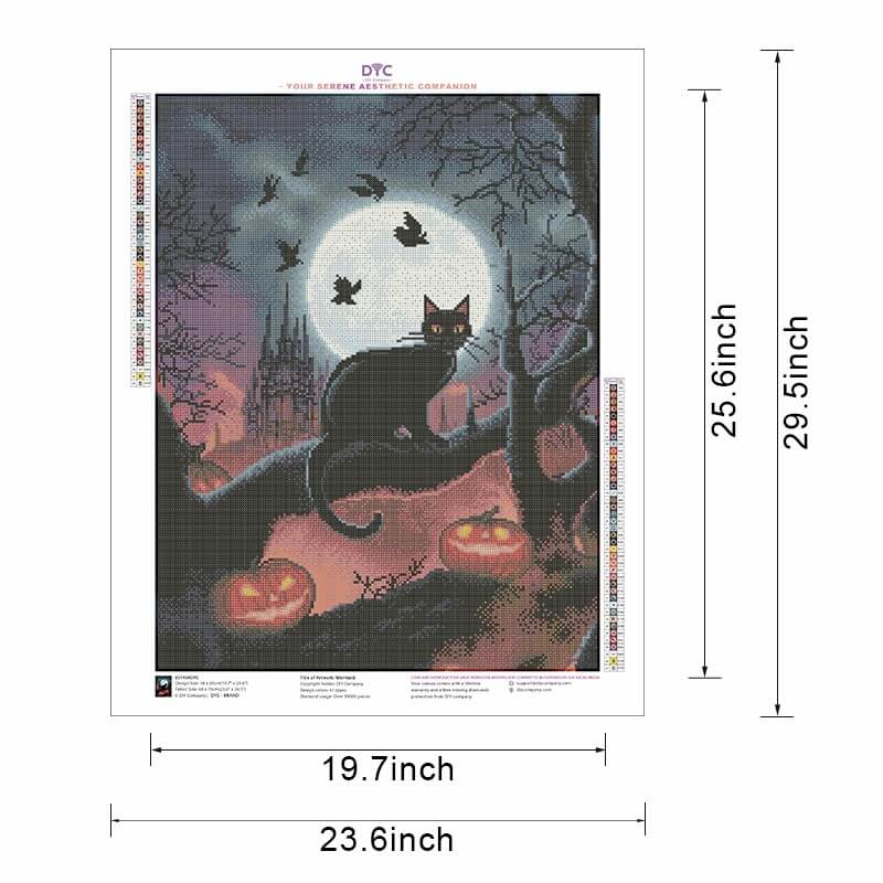 Diamond painting size guide – small to large Halloween Cat kit
