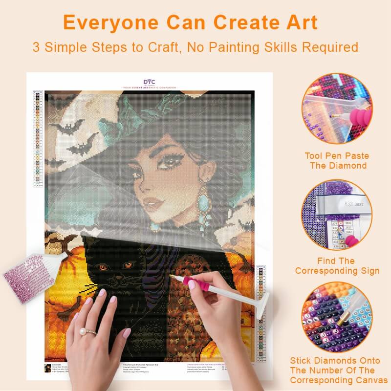 Step-by-step drilling process for Halloween diamond painting