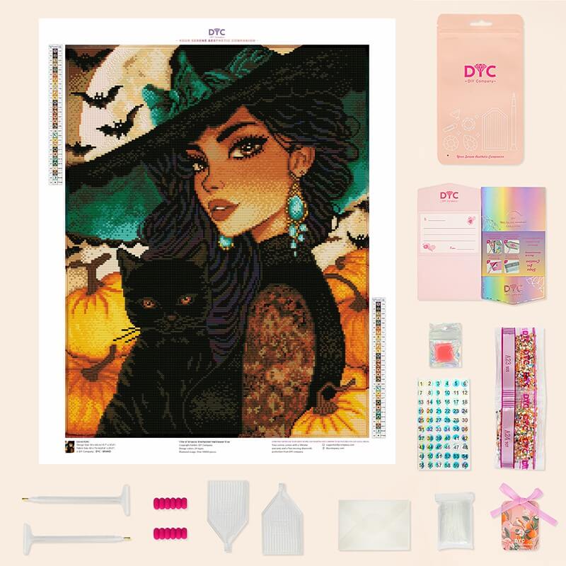 Complete diamond painting kit – Halloween witch and cat by DYC
