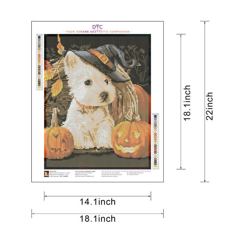 Diamond painting size guide – Halloween puppy pumpkin kit – DYC