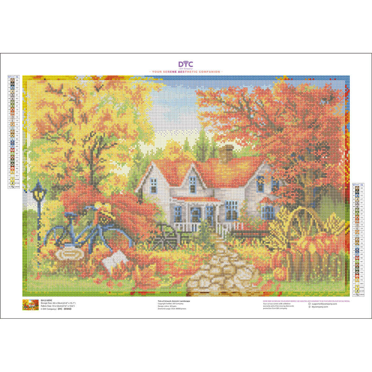 Mockup of harvest path cottage autumn landscape diamond art painting