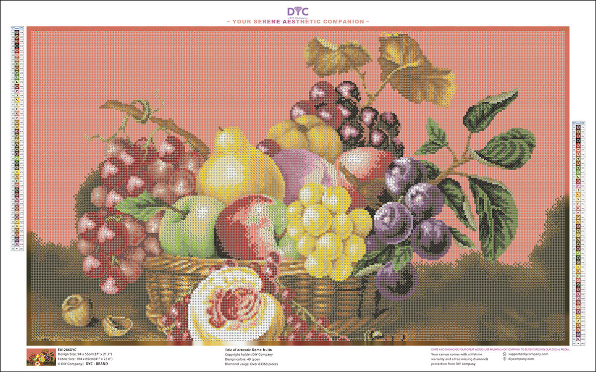 Mockup of harvest still life scene fruit basket diamond art painting