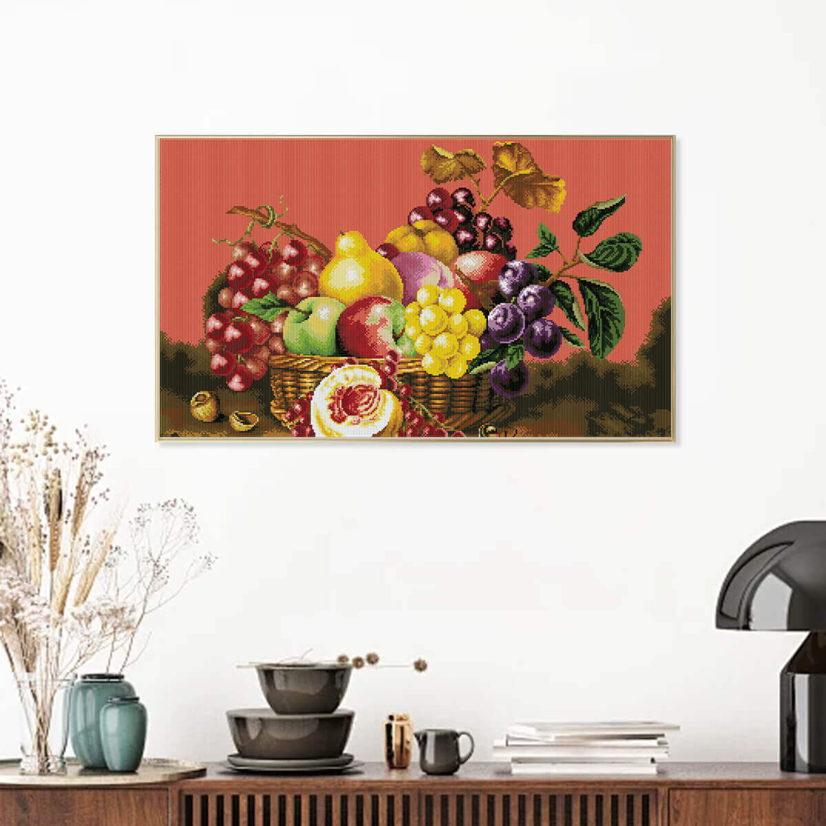 Wall decor scene with fruit basket diamond painting harvest still life design