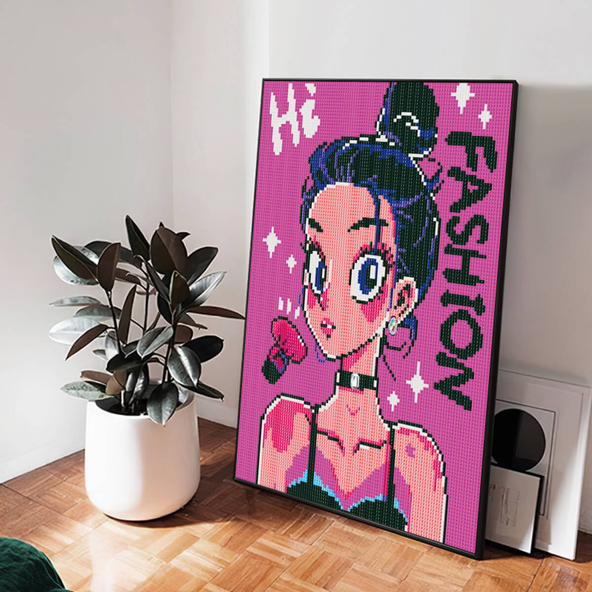 Hi Girl diamond painting in home décor setting – trendy sparkle wall art by DYC