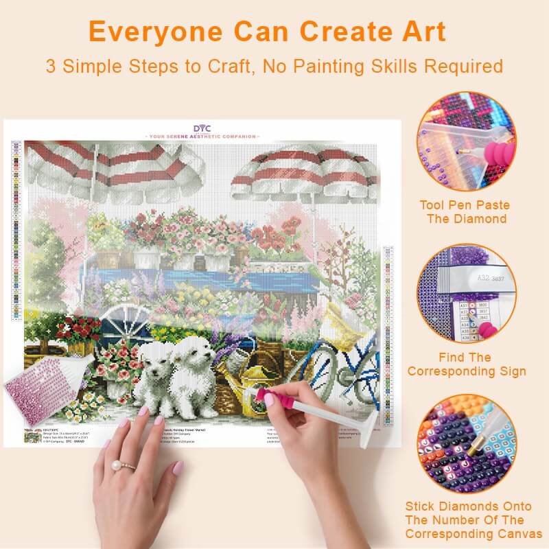 DIY process – Holiday Flower Market Diamond Painting Kit with puppies and flowers | DYC