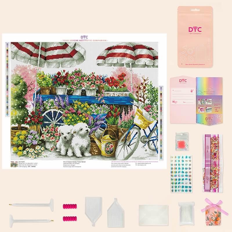Complete Holiday Flower Market Diamond Art Kit with drills and tools | DYC