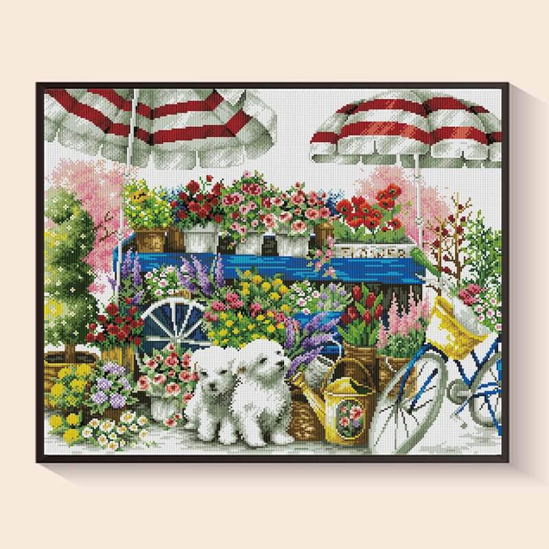 Holiday Flower Market Diamond Painting Kit – Blossoms & Companions scene | DYC