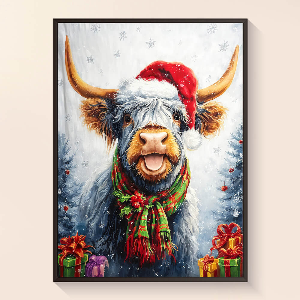 Reference artwork for Holiday Highland Christmas Highland cow diamond art kit