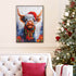 Holiday Highland diamond painting displayed as wall décor with Christmas tree