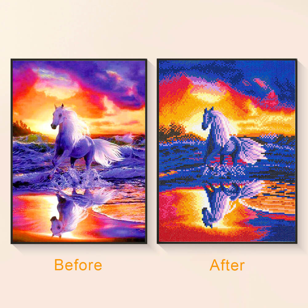 Before and after comparison of horse diamond art painting kit