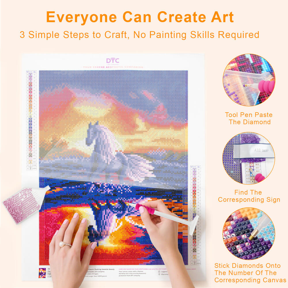 Step by step diamond art process of horse painting kit