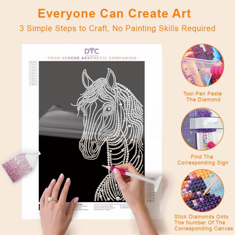 Step-by-step pearl placement process for Horse pearl painting