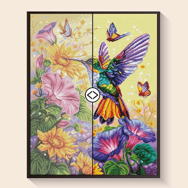 Original photo vs finished Hummingbird diamond art – DYC
