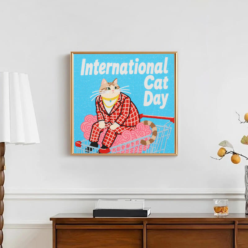 International Cat Day cat diamond painting in home décor setting – DYC