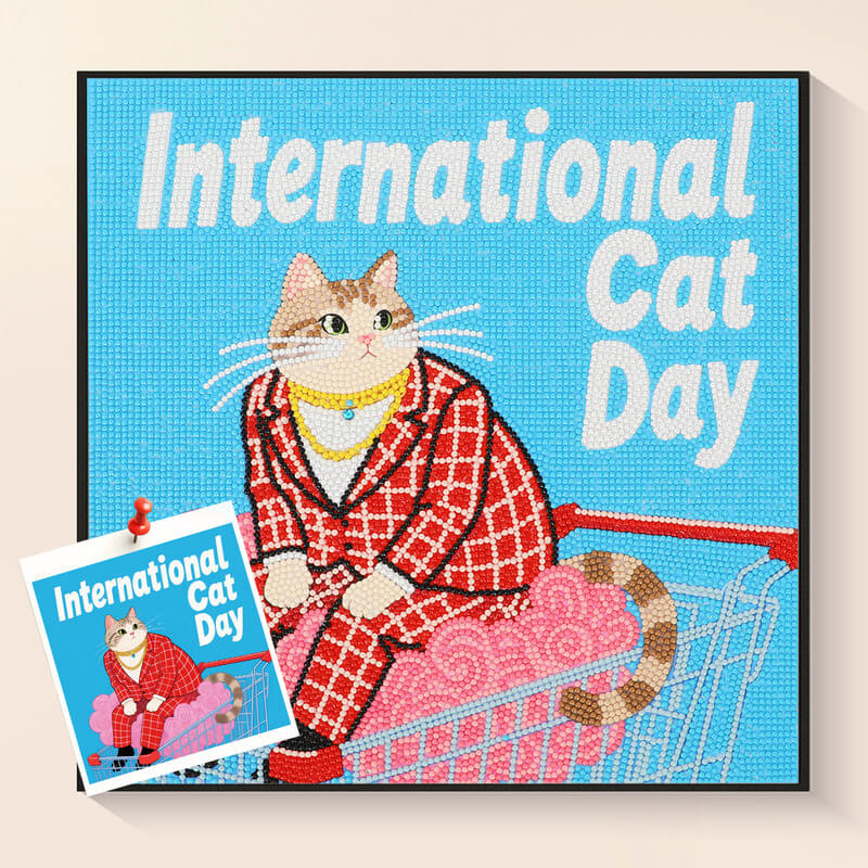 International Cat Day diamond painting kit – Funny businessman cat by DYC