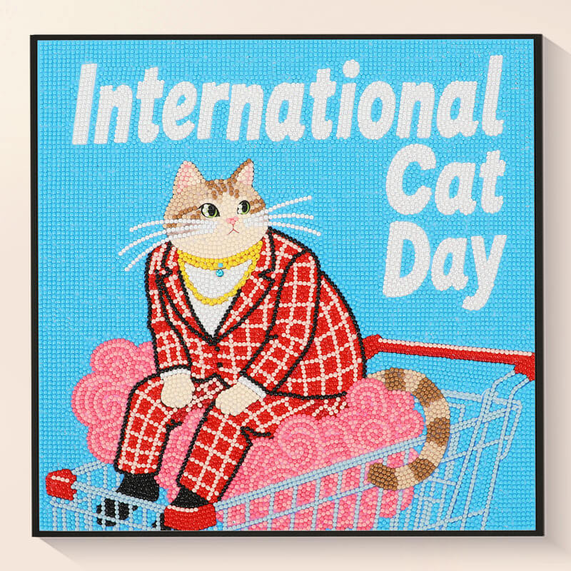 Finished International Cat Day cat diamond painting kit result – DYC