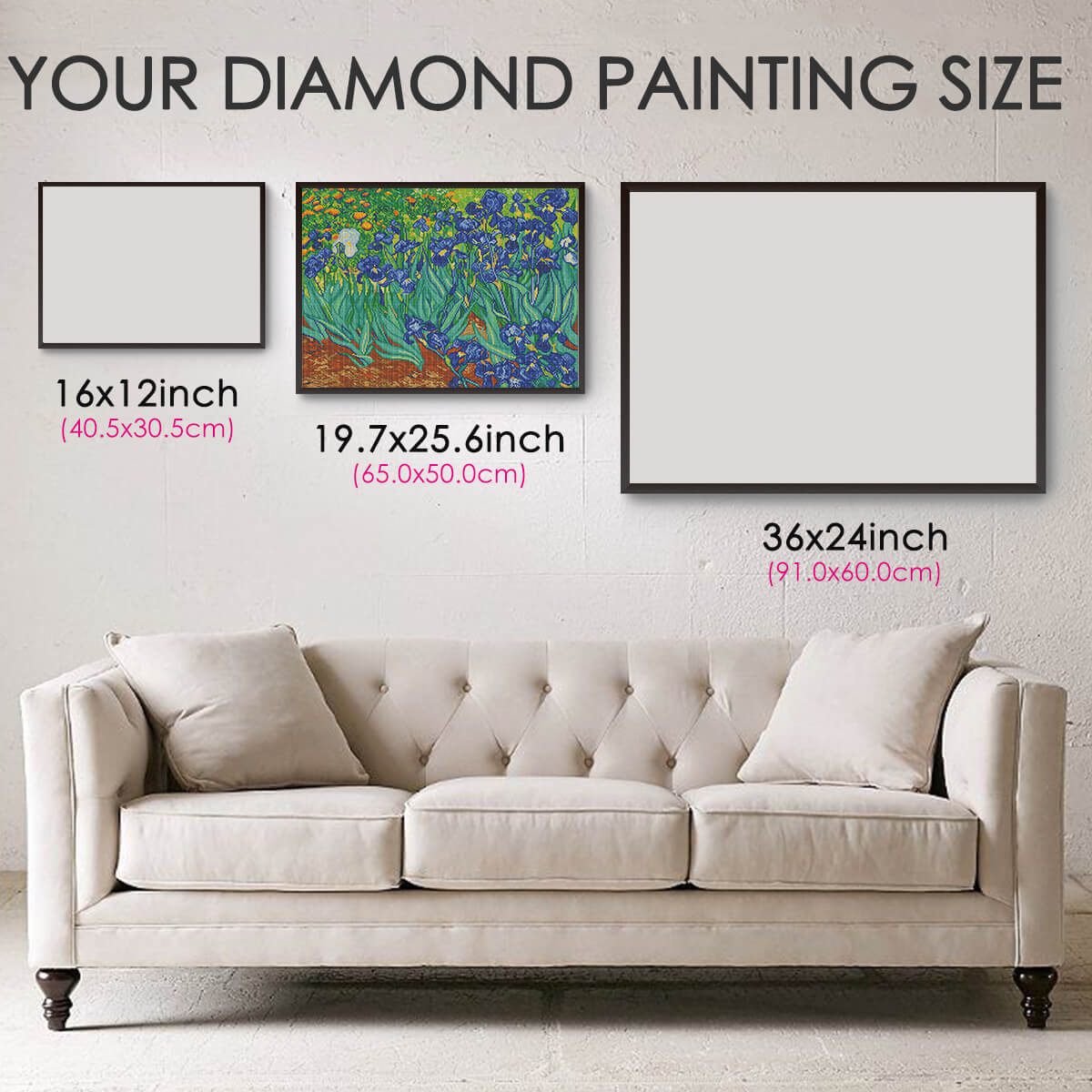 Diamond painting size guide – small to large Les Irises Van Gogh kit