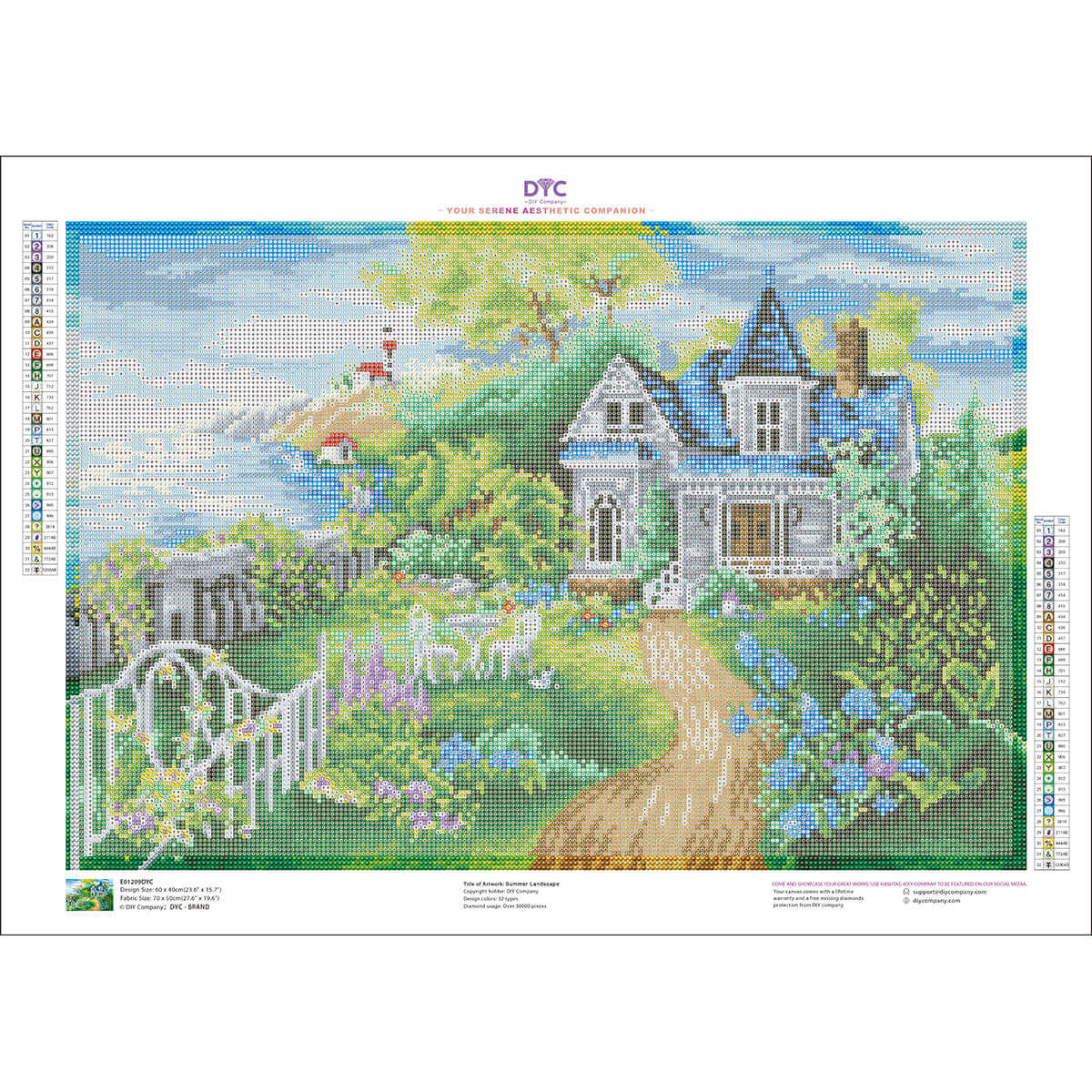 Mockup of lighthouse garden manor summer landscape diamond art painting