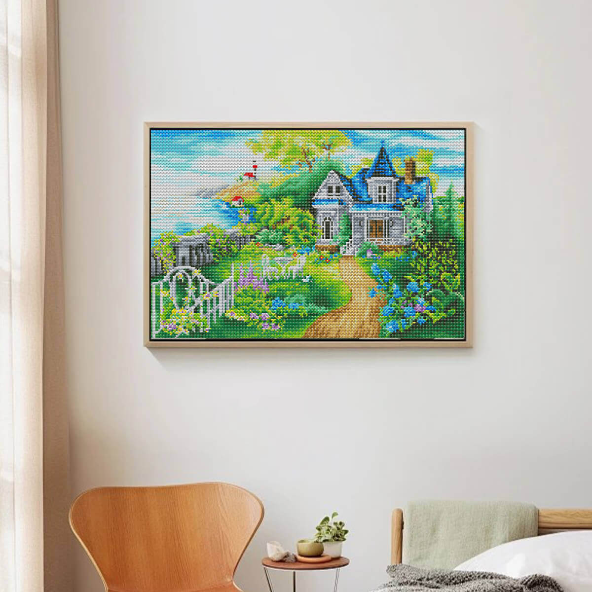 Wall decor scene with summer landscape diamond painting lighthouse garden manor