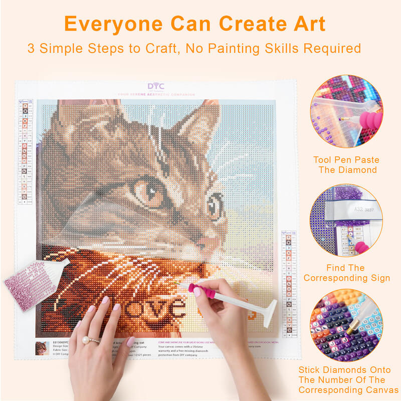 Step-by-step drilling process for Loving cat diamond painting – DYC