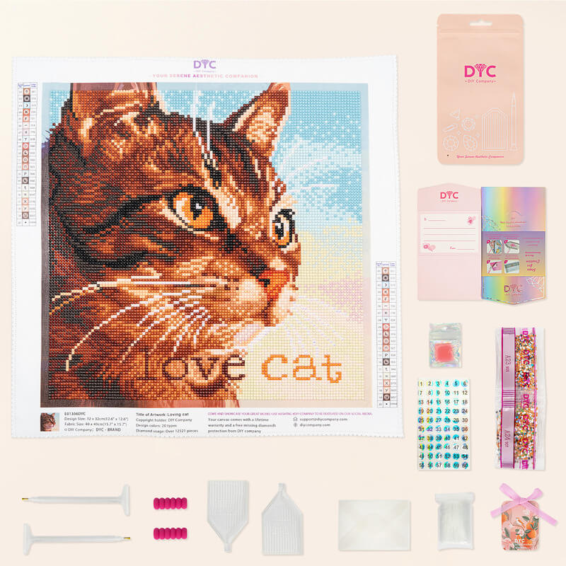 Complete diamond painting kit – Loving cat portrait with tools – DYC