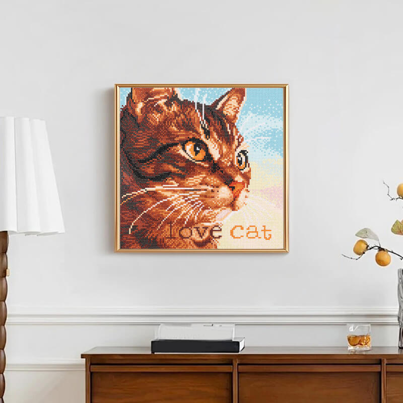 Loving cat diamond painting in home décor setting – DYC