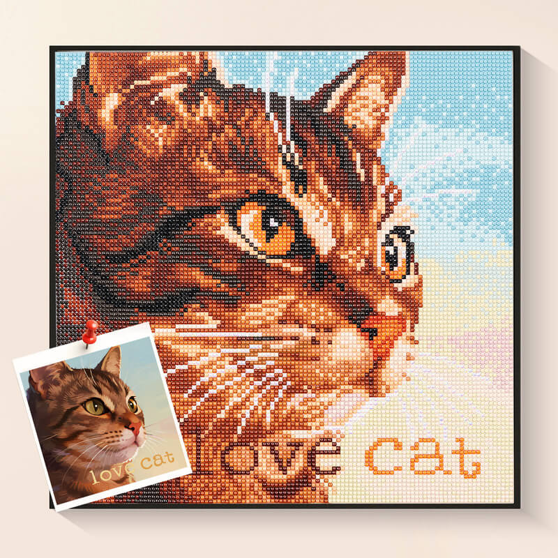 Loving cat diamond painting kit – Tabby portrait art by DYC