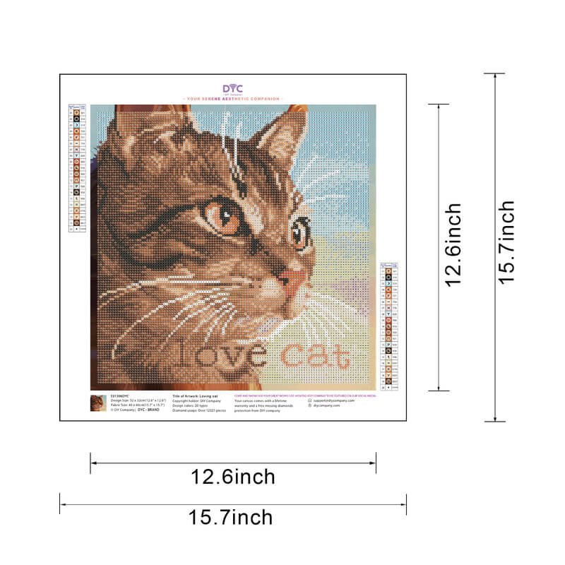 Diamond painting size guide – Loving cat portrait kit – DYC