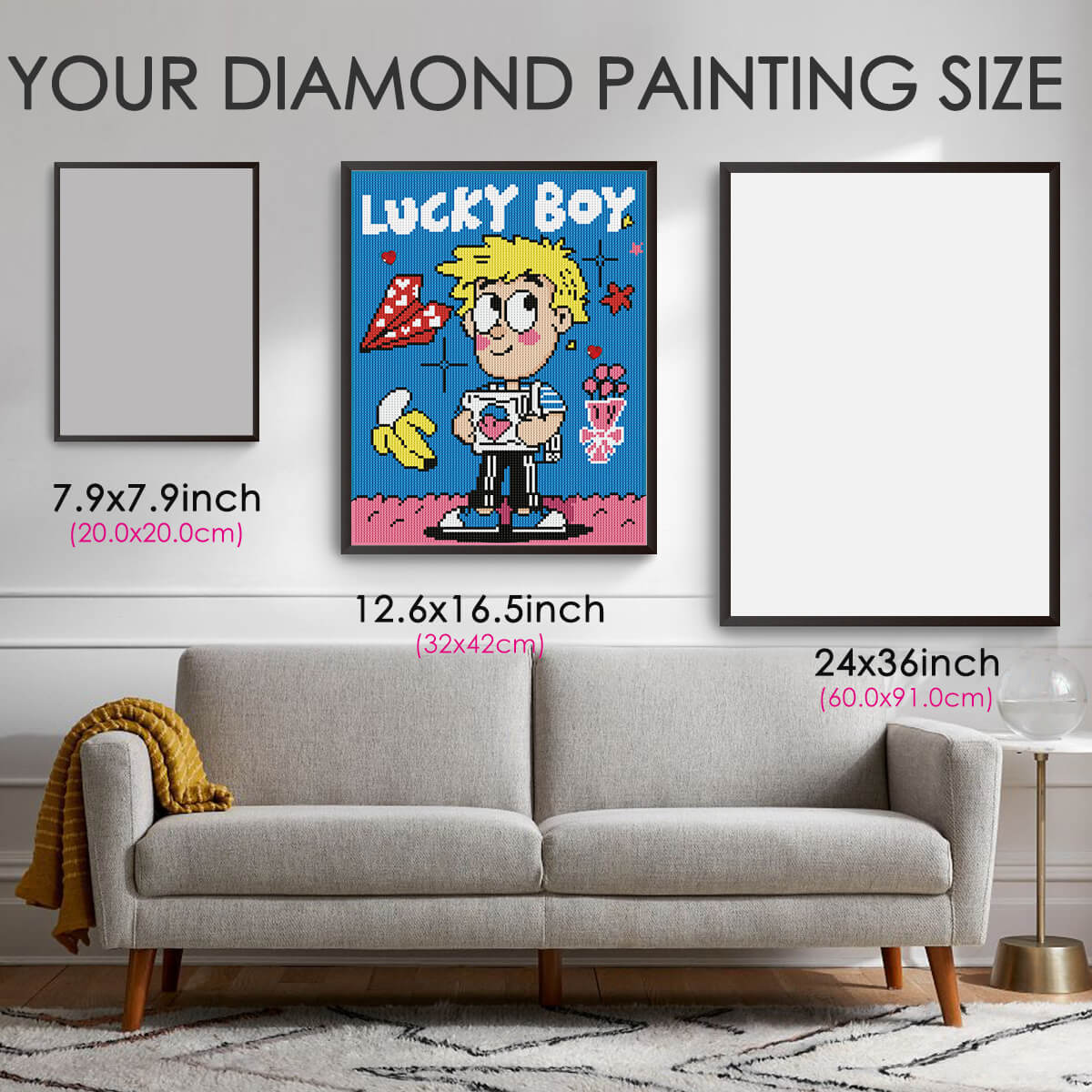 Diamond art size guide – Lucky Boy cartoon sparkle kit