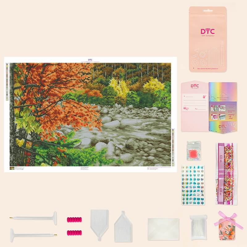 Complete Maple Leaf Stream Diamond Painting Kit with drills and tools | DYC