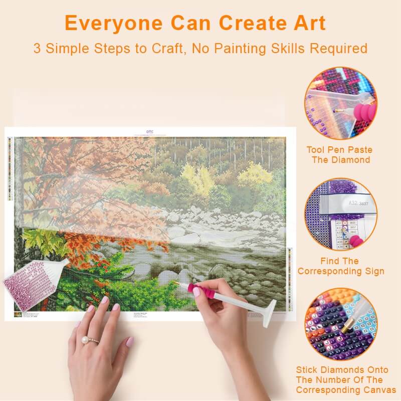 Step-by-step DIY process – Maple Leaf Stream Autumn Diamond Painting Kit | DYC