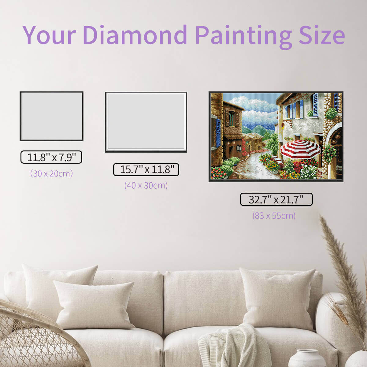 Living room wall decor with Mediterranean holiday street café diamond painting