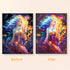 Before and after comparison of Mystic Mermaid Glow diamond painting kit