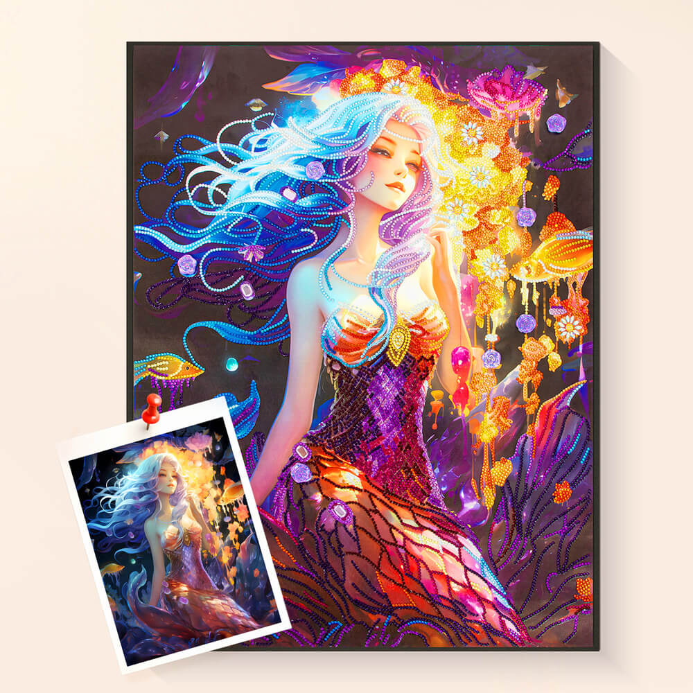 Mermaid diamond painting kit with colorful fantasy mermaid art
