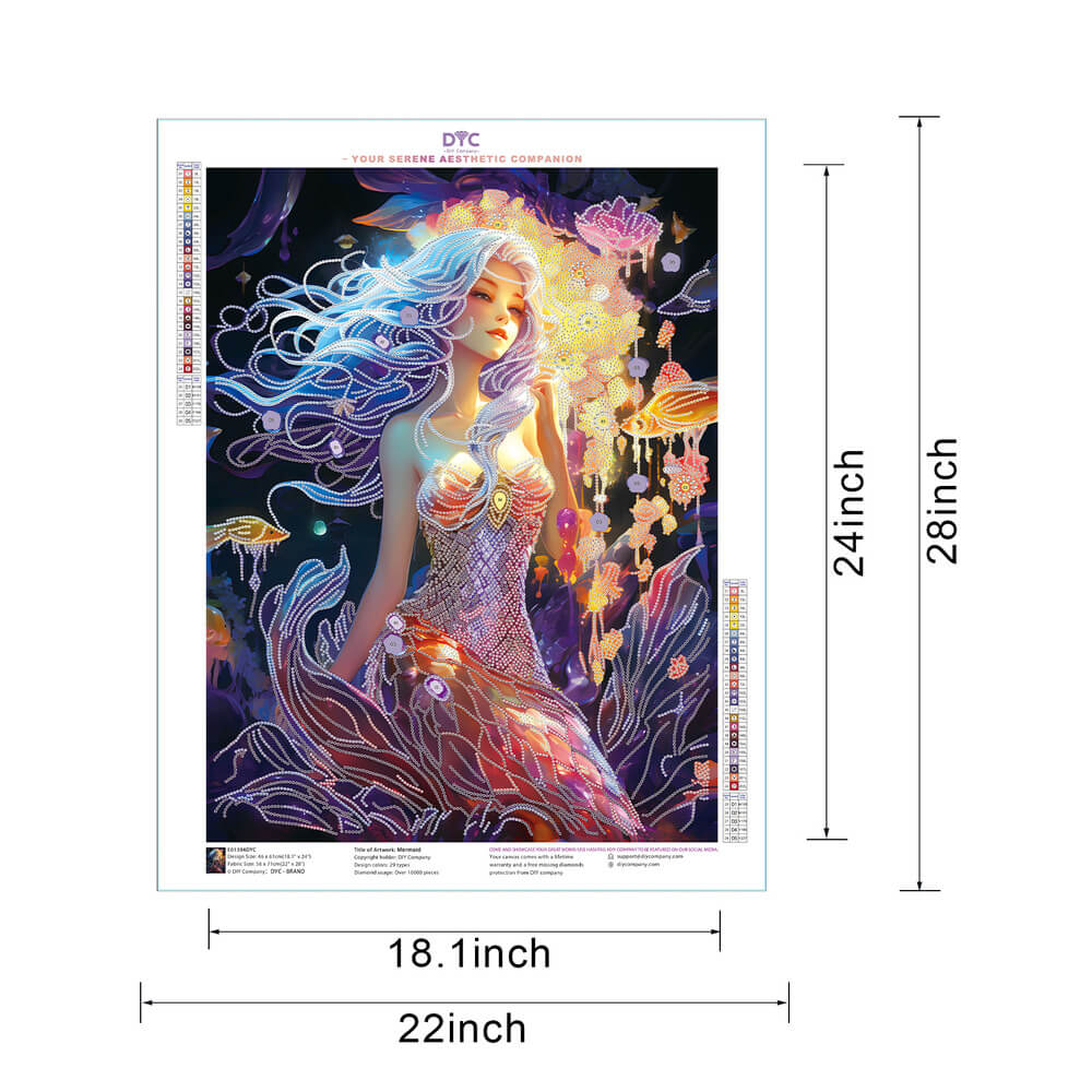 Size guide for Mystic Mermaid diamond art painting kit