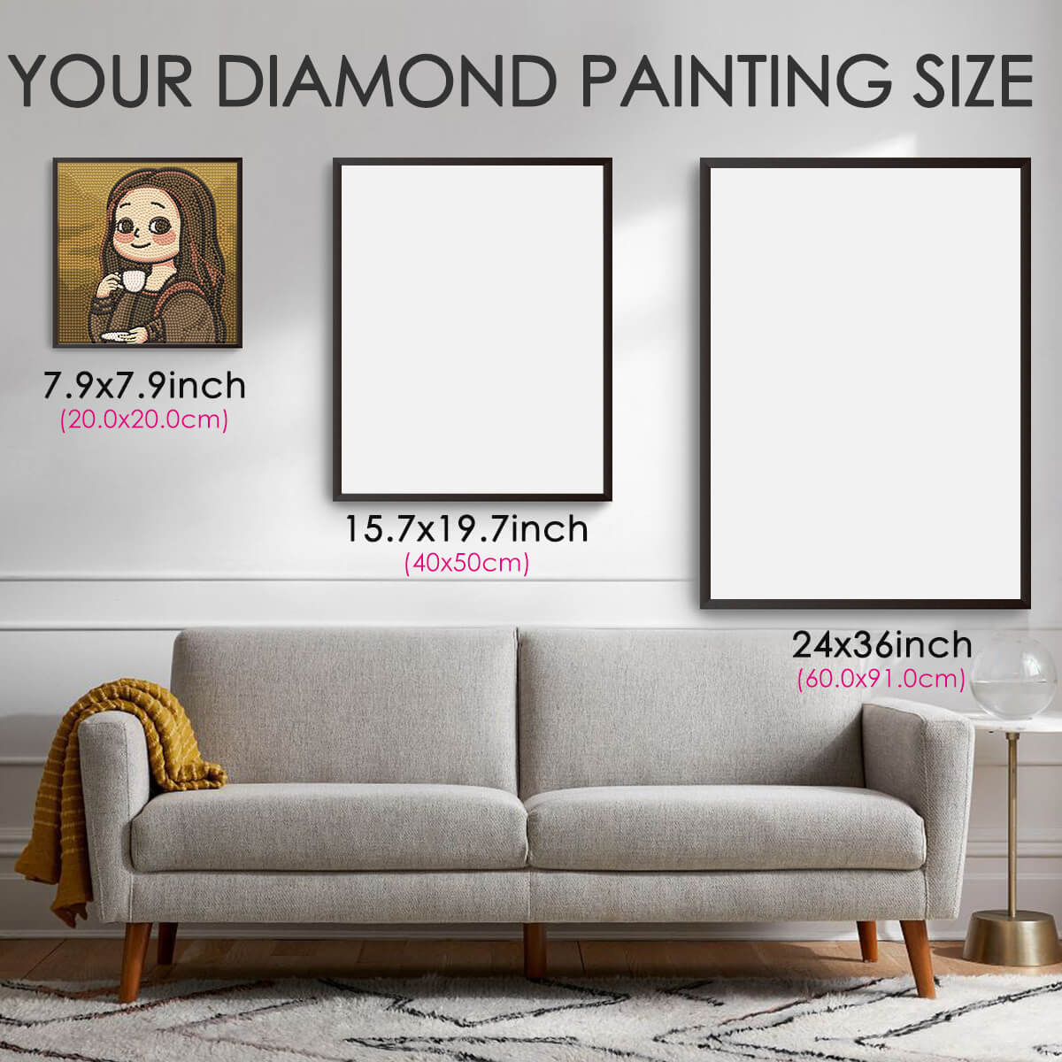 Diamond painting size guide – small to large Mona Lisa’s Afternoon Tea kit
