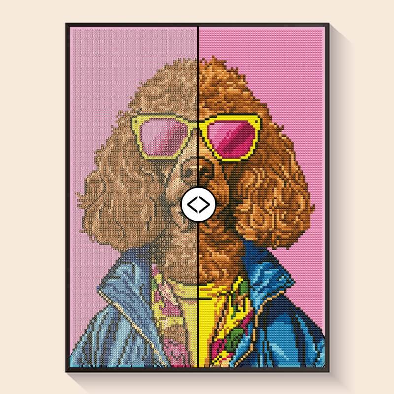 Original photo vs finished Mr. Poodle diamond art – DYC