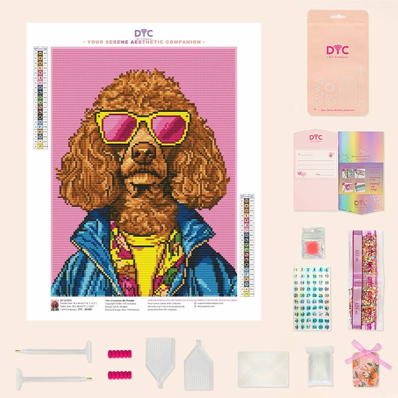 Complete diamond painting kit – Mr. Poodle with tools by DYC