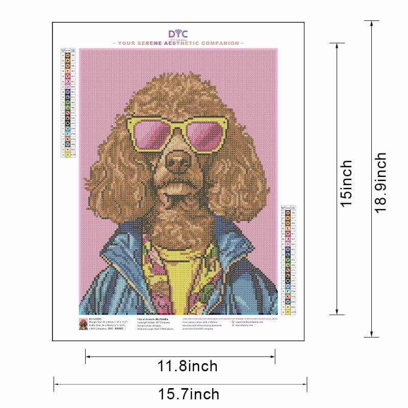 Diamond painting size guide – small to large Mr. Poodle kit