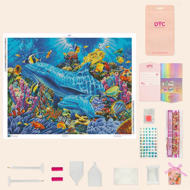 Complete Ocean Harmony Dolphin Diamond Painting Kit with drills and tools | DYC