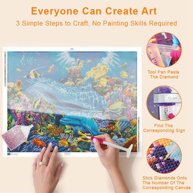 Step-by-step DIY process – Ocean Harmony Dolphin Diamond Art Kit | DYC
