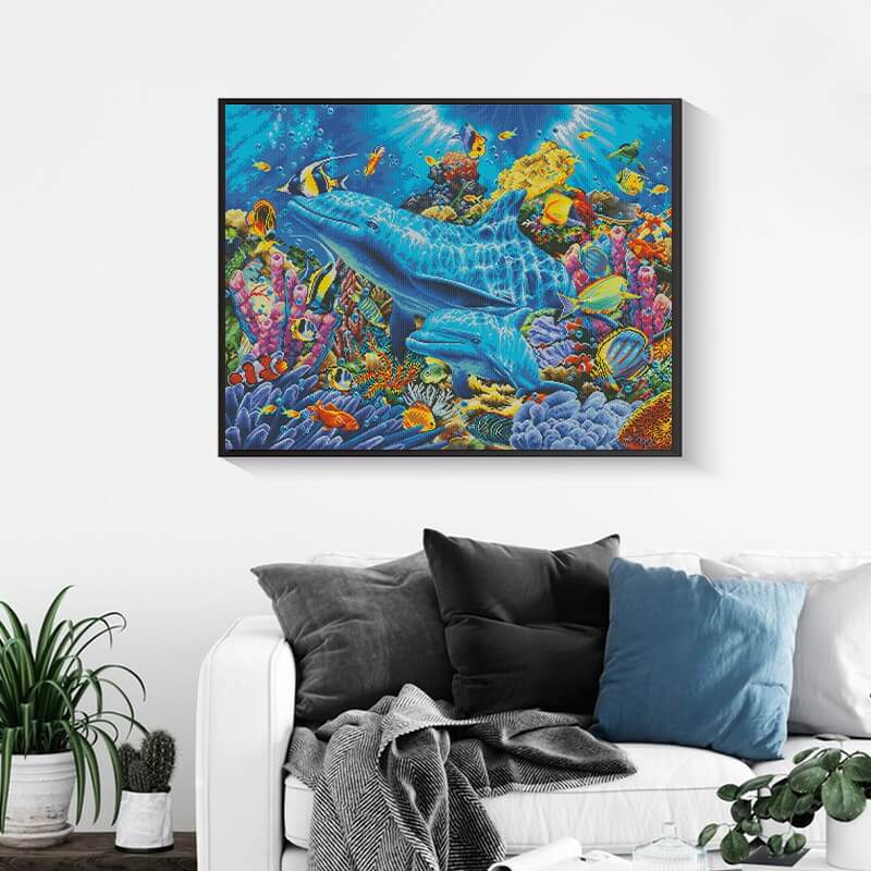 Finished Ocean Harmony Dolphin Diamond Painting Kit – Ocean wildlife art | DYC