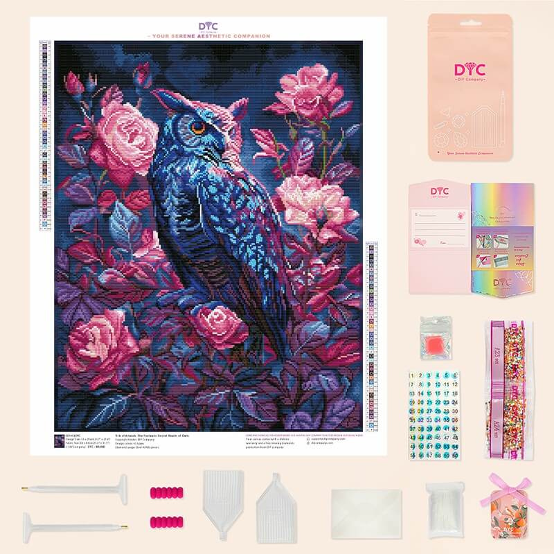 Complete diamond painting kit – Owl with roses by DYC