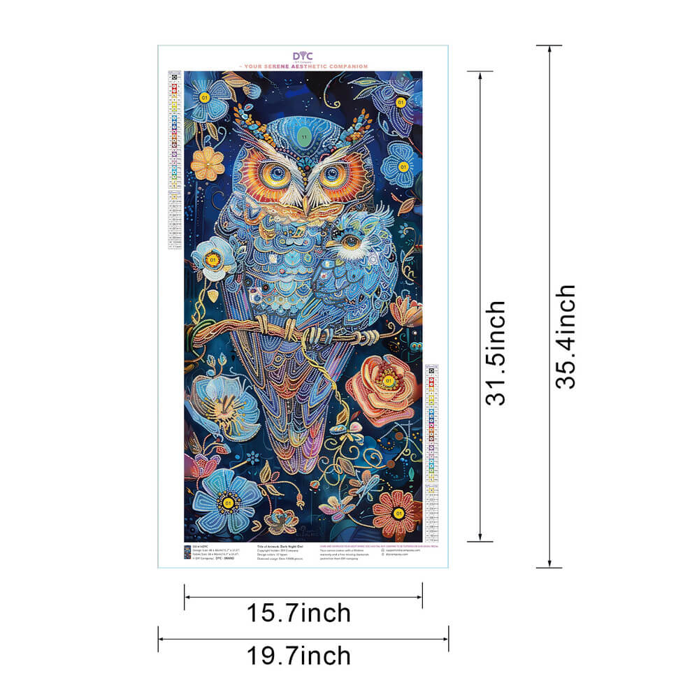 Size guide for owl fantasy night diamond painting kit